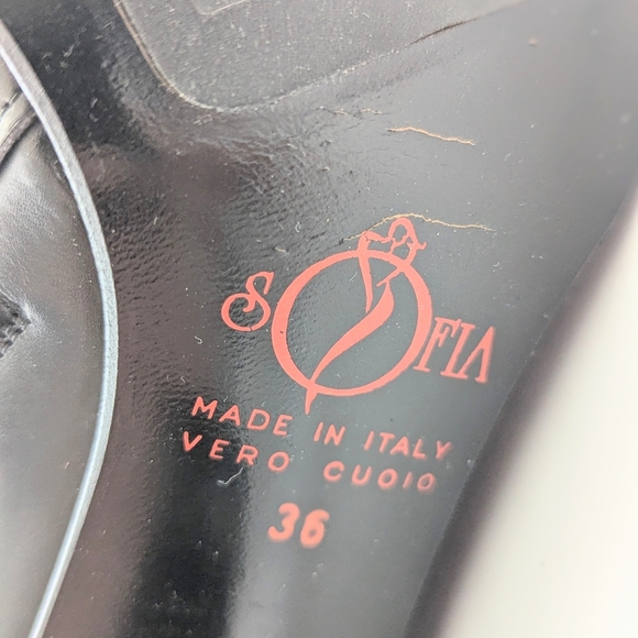 Sofia Italy Sleek Black Knee-High, Square-Toe Boots w/Silver Wrap Around 3" Heel - Picture 9 of 16